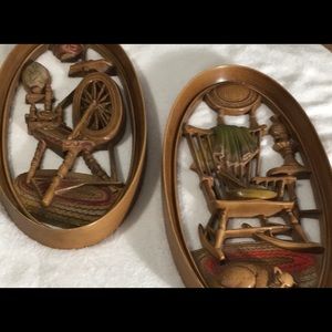 Burwood vintage oval wood look framed Spinning wheel and rocker sleeping cat